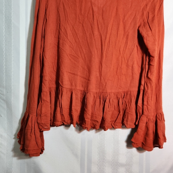 GANJI LA WOMEN'S BELL SLEEVES RUFFLE ALL AROUND ORANGE SIZE SMALL - Picture 6 of 10